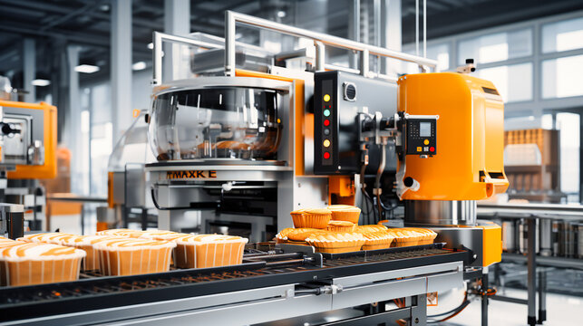 Modern Food Manufacturing Facility with Automated Production Line and Conveyor Belts