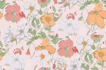 Seamless pattern with colorful pattern of abstract flowers