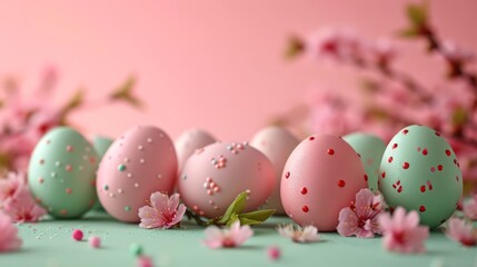 Fototapeta na wymiar Abstract Easter Background with Decorated Eggs - AI Generated