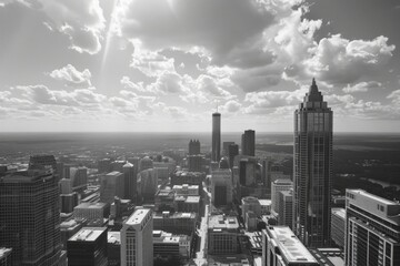 A black and white photo showcasing the beauty of a city. Perfect for adding a touch of elegance to any project
