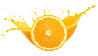  Splash of orange juice with slice of orange - isolated