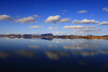 Fototapeta premium Mývatn is a shallow lake situated in an area of active volcanism in the north of Iceland, near Krafla volcano