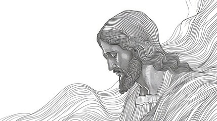 Jesus Christ in Continuous Line Drawing - AI Generated