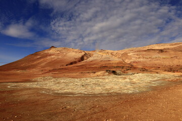 Hverarönd is a hydrothermal site in Iceland with hot springs, fumaroles, mud ponds and very active solfatares. It is located in the north of Iceland