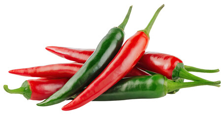 Pile of red and green hot chili peppers - isolated