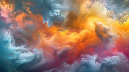 A vibrant cloud formation filled with various shapes and colors. This image can be used to represent creativity, imagination, or the beauty of nature - obrazy, fototapety, plakaty