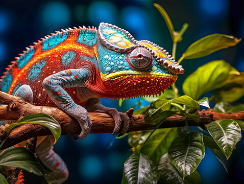 Panthercham&auml;leon (Furcifer pardalis) in nat&uuml;rlicher Umgebung, Generative AI