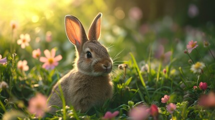 Fototapeta na wymiar Easter Bunny in the Garden - AI Generated