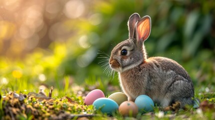 Easter Bunny with Colorful Eggs - AI Generated