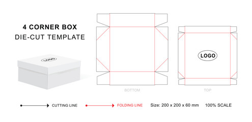 Top and bottom box die cut template with 3D blank vector mockup
