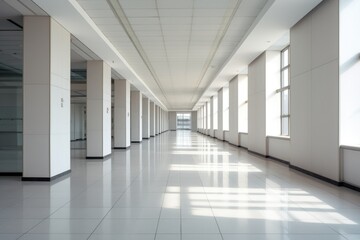 Modern Office Corridor Interior with an Empty Spacious Room