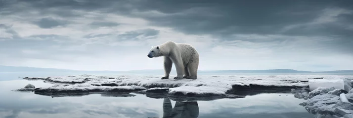 Foto op Plexiglas Endangered Species: The Sad plight of a Polar Bear Stranded on Melting Ice in the Face of Climate Change © Callie