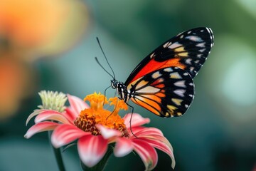 A beautiful butterfly perched on top of a vibrant pink flower. Perfect for nature enthusiasts or garden-themed designs