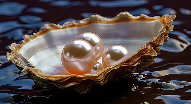 Sch&ouml;ne Perle in einer ge&ouml;ffneten Auster, Generative AI