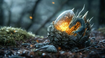 Mystical Dragon Egg Hatching in a Fantasy World - AI Generated