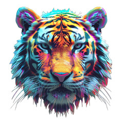 Multicolored 3d tiger head for t-shirt print design, tattoo and various uses on transparent or white background generative 