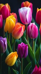 Fototapeta premium Vibrant Tulips With Green Stems