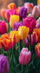Obraz premium Vibrant Tulips Blooming in a Picturesque Field