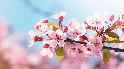 Obraz premium Pink cherry blossom on white background, isolated Sakura tree branch