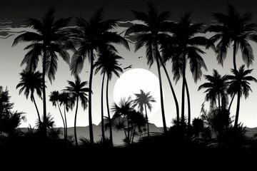 Beautiful black silhouette on white background of tropical palms. Generative AI