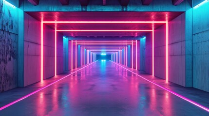 Thrilling Neon-Lit Journey Through a Long Tunnel