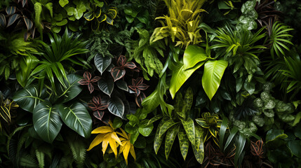 Wall of assorted green leaf plants - obrazy, fototapety, plakaty