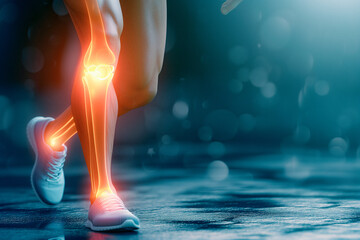 Close-up Of A Man Knee With A Pain Knee And Joint Ligament Pain Examine And Exercise To Reduce Painful Knee