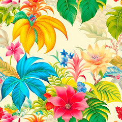 Fototapeta na wymiar Abstract background, vintage pattern with colorful decorative tropical flowers and fruits