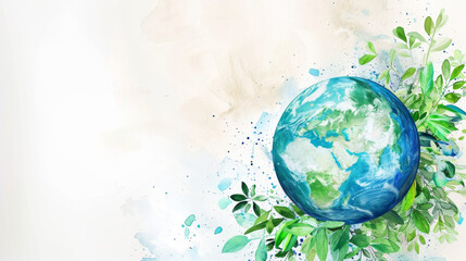 Naklejka premium Earth Day celebration concept. Planet Earth in watercolor doodle style. White background and space for text. Support for environmental protection.