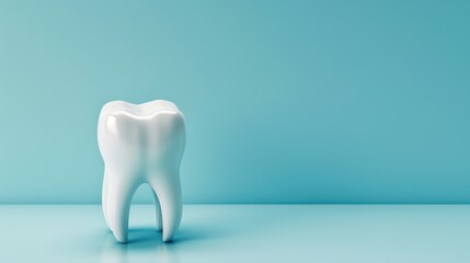 A dental care background featuring 3D white teeth with ample copy space in blue backdrop - obrazy, fototapety, plakaty