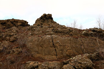 Dimmuborgir is a large area of unusually shaped lava fields east of Mývatn in Iceland