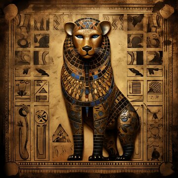 A cheetah crest ancient egyptian art sandy golds