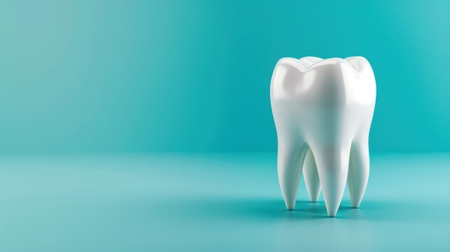 A dental care background featuring 3D white teeth with ample copy space in blue backdrop