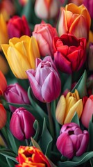 Obraz premium Colorful Tulips in Vase - Vibrant Spring Flowers Arranged Beautifully