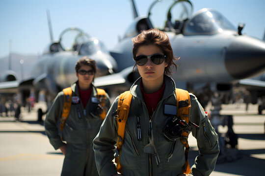 closeup portrait of young pilot holding helmet with a sky background