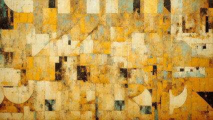 Abstract oil painting background with golden rectangles. Decorative picturesque gold background.	