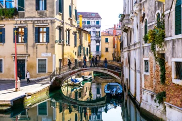 Gordijnen romantic Venetian streets and canals. Bridges of Venice town, Italy © Freesurf