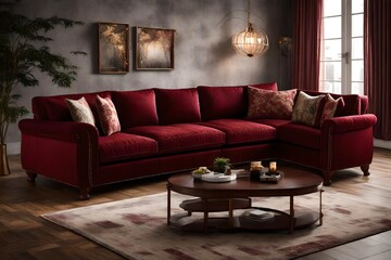 Beautiful maroon velvet sofa 