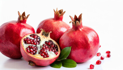 Juicy ripe pomegranates, isolated on pure white backdrop