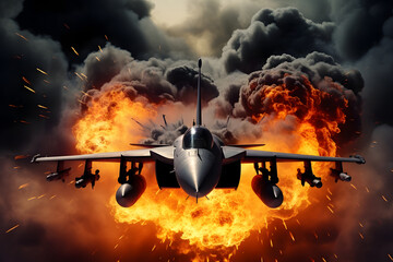 Modern stealth fighter plane. Flight in formation, flyby and landing, take off bombing, dog fight, firing missile.