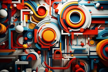 Immerse yourself in the mesmerizing world of geometric art with this intriguing 3D representation - obrazy, fototapety, plakaty