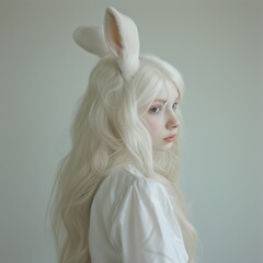 portrait of a woman with rabbit ears 