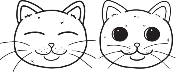 Cute Cat face cartoon character funny happy isolated icon set Outline Simple vector illustration