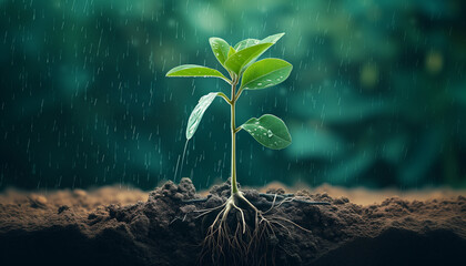 Plant growing in the ground with rainfall