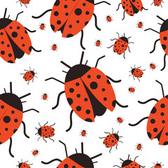 Vibrant vector ladybug pattern on isolated background. Children's theme. For children's decor, wallpaper, textiles.