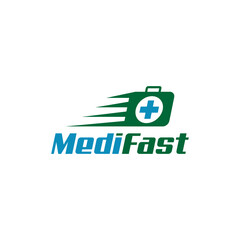 Medical kit box logo concept. fast delivery medicine logo.