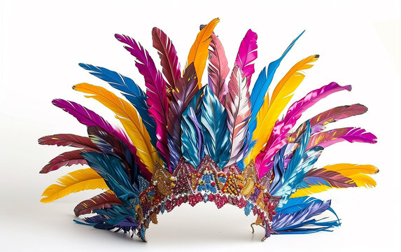 
Cocar de penas para mulheres, festa de carnaval brasileiro, pe&ccedil;a de cabe&ccedil;a, cocar de coroa de lantejoulas, fundo branco