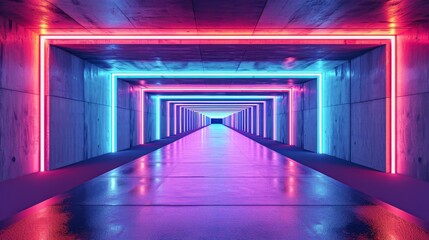 A Long Tunnel With Neon Lights, An Illuminated Passage to Another World