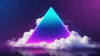 Futuristic Background Design. Cloud Formation with Blue and Purple, Triangle shaped Neon Frame. generative, AI.