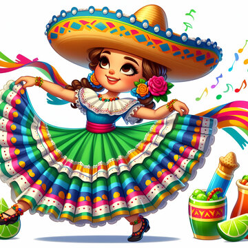 Mariachi, mexican dancer vector illustration on white background 